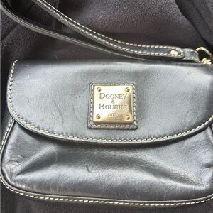 Dooney & Bourke Black Leather Crossbody with Gold Plaque
